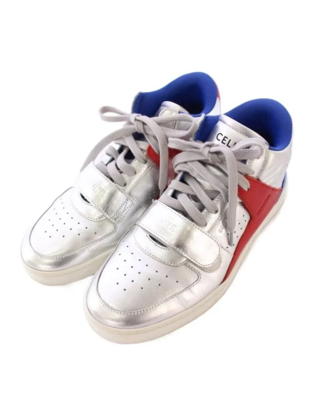 Celine Velcro Strap Mid High Cut Sneakers Shoes Logo 39 Silver Color BB - Picture 2 of 7